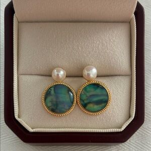 Mother-of-Pearl & Pearl Earrings | Sterling Silver Posts｜Gift for Her